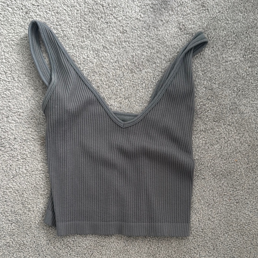Gray Ribbed Women's Top
